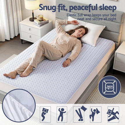 Giselle Cooling Mattress Protector Waterproof Deep Pocket Fitted Cover Single.
