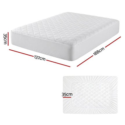 Giselle Waterproof Mattress Protector 100% Cotton Quilted Fitted Cover Double.