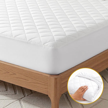 Giselle Waterproof Mattress Protector 100% Cotton Quilted Fitted Cover King Single.