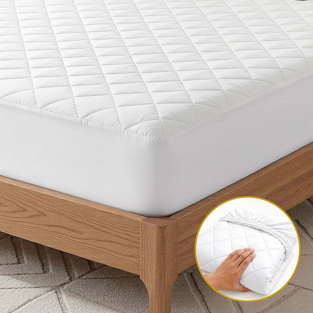 Giselle Waterproof Mattress Protector 100% Cotton Quilted Fitted Cover King Single.