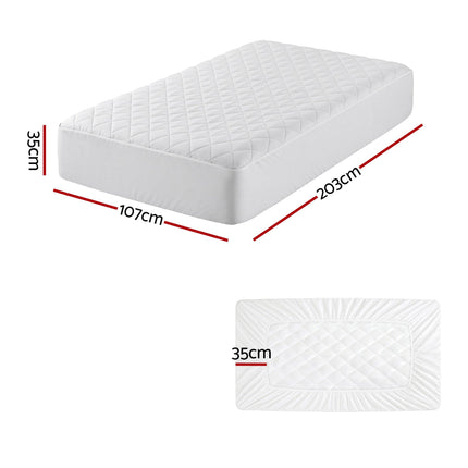 Giselle Waterproof Mattress Protector 100% Cotton Quilted Fitted Cover King Single.