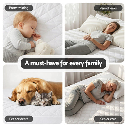 Giselle Waterproof Mattress Protector 100% Cotton Quilted Fitted Cover King Single.