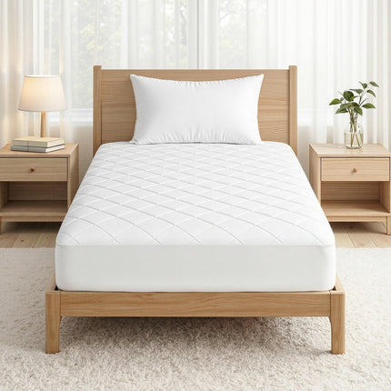 Giselle Waterproof Mattress Protector 100% Cotton Quilted Fitted Cover King Single.