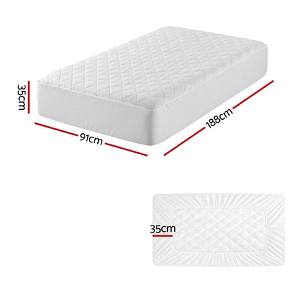 Giselle Waterproof Mattress Protector 100% Cotton Quilted Fitted Cover Single.