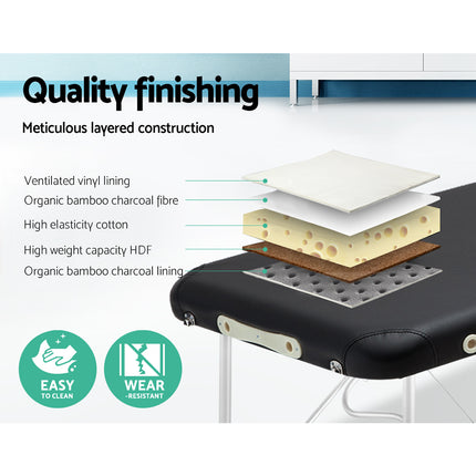 Zenses Massage Table 55cm Portable 2 Fold Aluminium Beauty Bed Black.