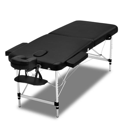 Zenses Massage Table 55cm Portable 2 Fold Aluminium Beauty Bed Black.