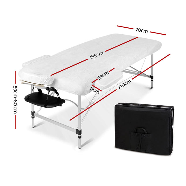 Zenses Massage Table 70cm Portable 2 Fold Aluminium Beauty Bed Black.