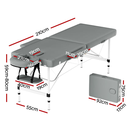 Zenses Massage Table 55cm Portable 2 Fold Aluminium Beauty Bed Grey.