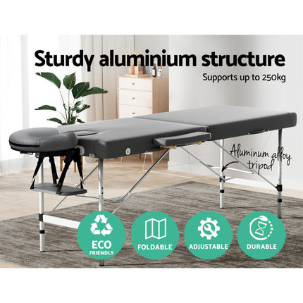 Zenses Massage Table 55cm Portable 2 Fold Aluminium Beauty Bed Grey.