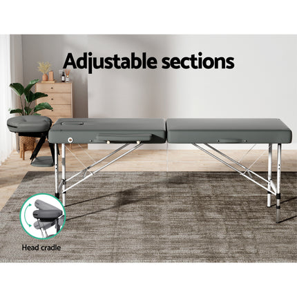 Zenses Massage Table 55cm Portable 2 Fold Aluminium Beauty Bed Grey.