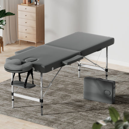 Zenses Massage Table 55cm Portable 2 Fold Aluminium Beauty Bed Grey.