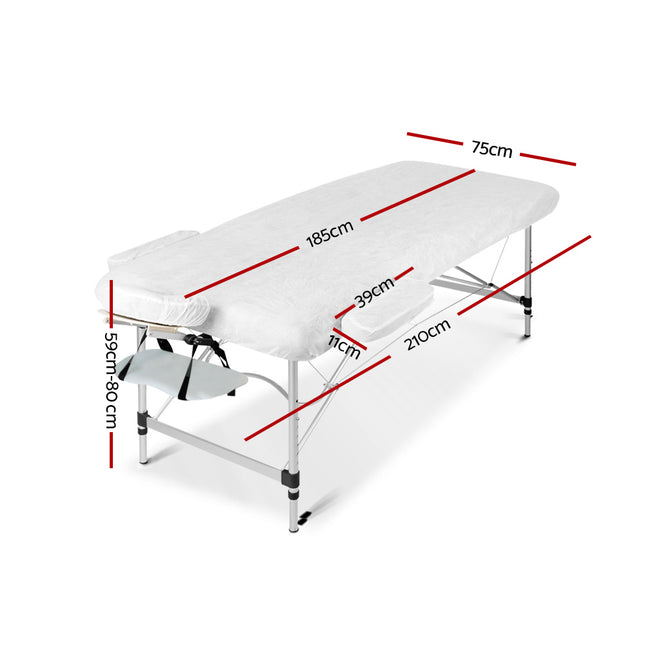 Zenses Massage Table 75cm Portable 2 Fold Aluminium Beauty Bed White.