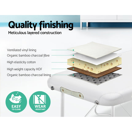 Zenses Massage Table 75cm Portable 2 Fold Aluminium Beauty Bed White.