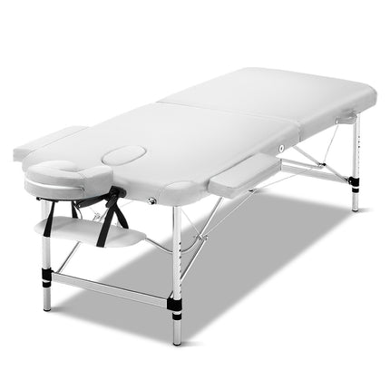 Zenses Massage Table 75cm Portable 2 Fold Aluminium Beauty Bed White.