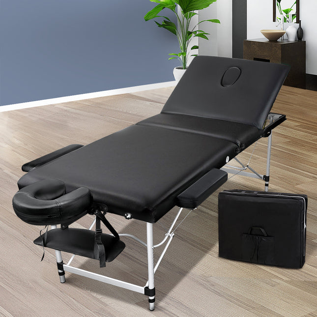 Zenses Massage Table 60cm Portable 3 Fold Aluminium Beauty Bed Black.