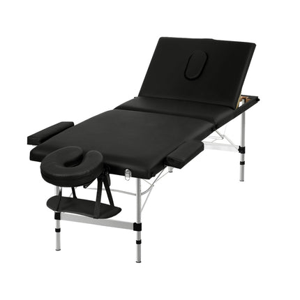 Zenses Massage Table 65cm Portable 3 Fold Aluminium Beauty Bed Black.