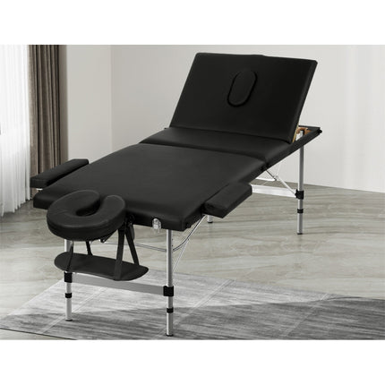 Zenses Massage Table 65cm Portable 3 Fold Aluminium Beauty Bed Black.