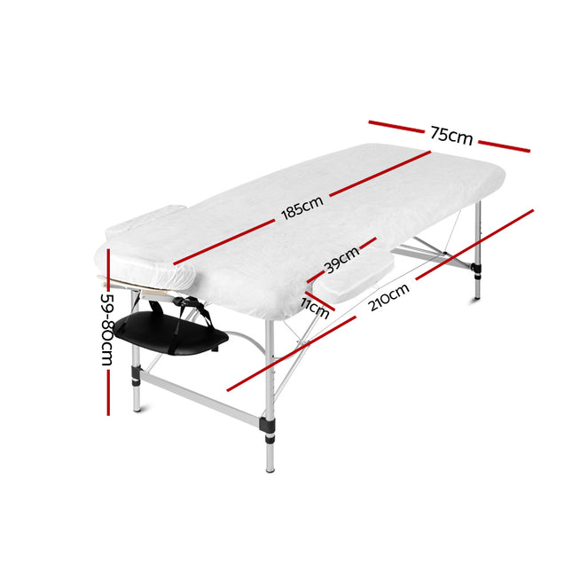 Zenses Massage Table 75cm Portable 3 Fold Aluminium Beauty Bed Black.