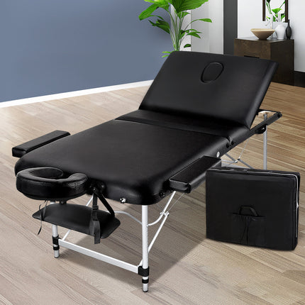 Zenses Massage Table 80cm Portable 3 Fold Aluminium Beauty Bed Black.