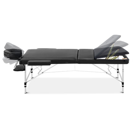 Zenses Massage Table 80cm Portable 3 Fold Aluminium Beauty Bed Black.