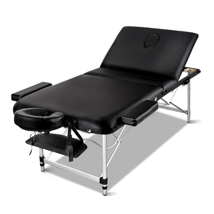 Zenses Massage Table 80cm Portable 3 Fold Aluminium Beauty Bed Black.
