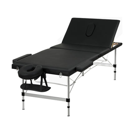Zenses Massage Table 85cm Portable 3 Fold Aluminium Beauty Bed Black.