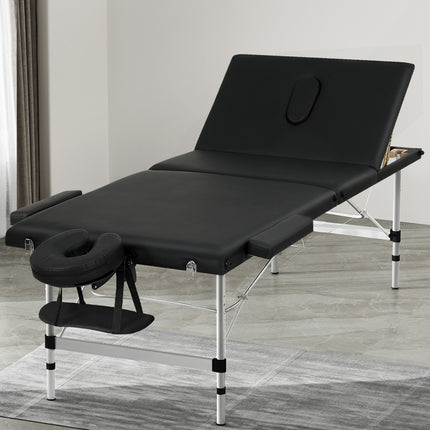 Zenses Massage Table 85cm Portable 3 Fold Aluminium Beauty Bed Black.