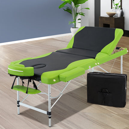 Zenses Massage Table 75cm Portable 3 Fold Aluminium Beauty Bed Green.