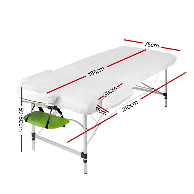 Zenses Massage Table 75cm Portable 3 Fold Aluminium Beauty Bed Green.