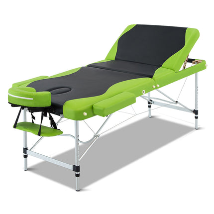 Zenses Massage Table 75cm Portable 3 Fold Aluminium Beauty Bed Green.