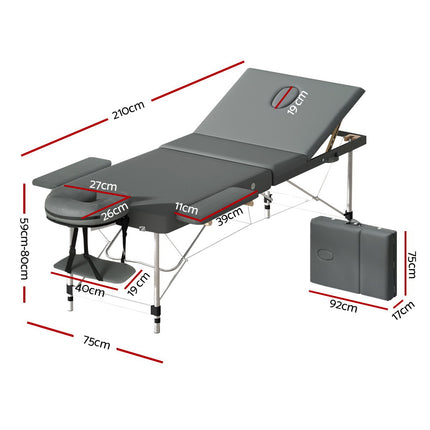 Zenses Massage Table 55cm Portable 2 Fold Aluminium Beauty Bed Grey.
