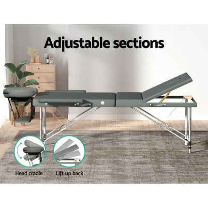 Zenses Massage Table 55cm Portable 2 Fold Aluminium Beauty Bed Grey.