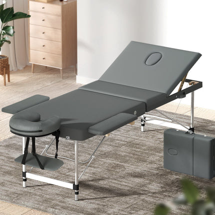 Zenses Massage Table 55cm Portable 2 Fold Aluminium Beauty Bed Grey.