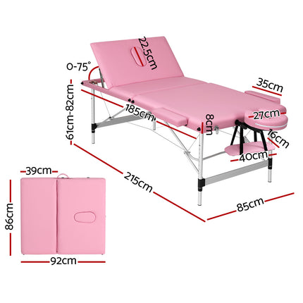 Zenses Massage Table 85cm Portable 3 Fold Aluminium Beauty Bed Black.