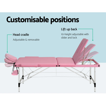Zenses Massage Table 85cm Portable 3 Fold Aluminium Beauty Bed Black.