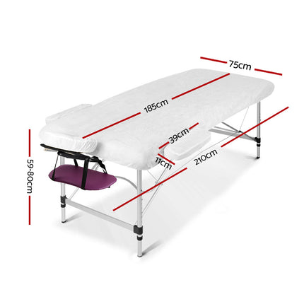Zenses Massage Table 75cm Portable 3 Fold Aluminium Beauty Bed Violet.