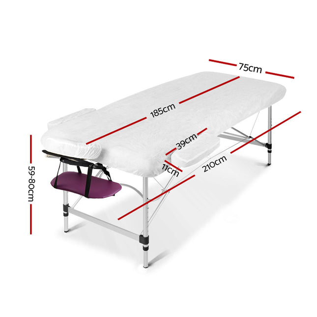 Zenses Massage Table 75cm Portable 3 Fold Aluminium Beauty Bed Violet.