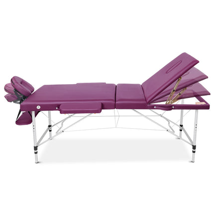 Zenses Massage Table 75cm Portable 3 Fold Aluminium Beauty Bed Violet.