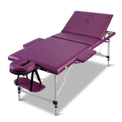 Zenses Massage Table 75cm Portable 3 Fold Aluminium Beauty Bed Violet.