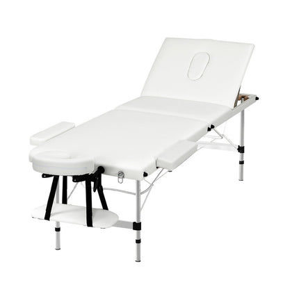 Zenses Massage Table 65cm Portable 3 Fold Aluminium Beauty Bed White.