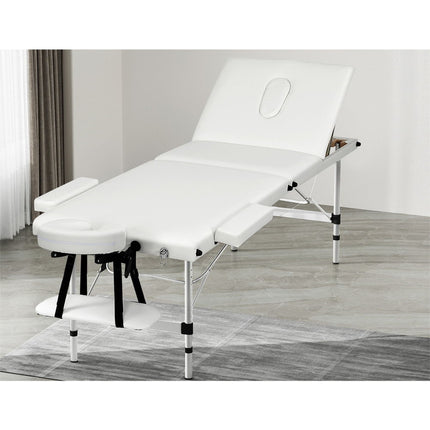 Zenses Massage Table 65cm Portable 3 Fold Aluminium Beauty Bed White.