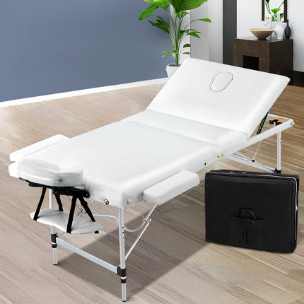Zenses Massage Table 75cm Portable 3 Fold Aluminium Beauty Bed White.