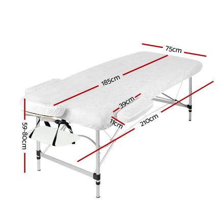 Zenses Massage Table 75cm Portable 3 Fold Aluminium Beauty Bed White.