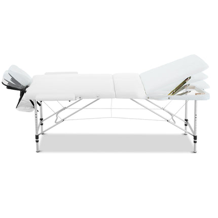 Zenses Massage Table 75cm Portable 3 Fold Aluminium Beauty Bed White.