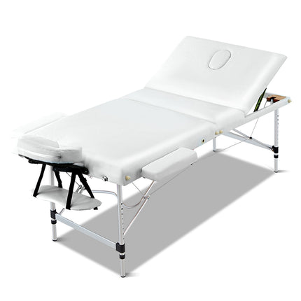 Zenses Massage Table 75cm Portable 3 Fold Aluminium Beauty Bed White.