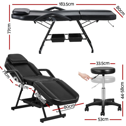 Zenses Massage Table Adjustable Salon Bed Chair 3-Fold Black.