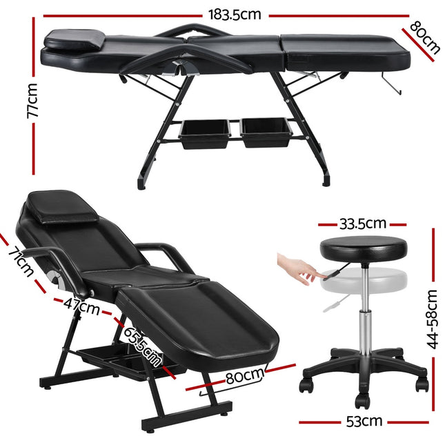 Zenses Massage Table Adjustable Salon Bed Chair 3-Fold Black.