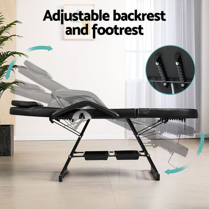 Zenses Massage Table Adjustable Salon Bed Chair 3-Fold Black.