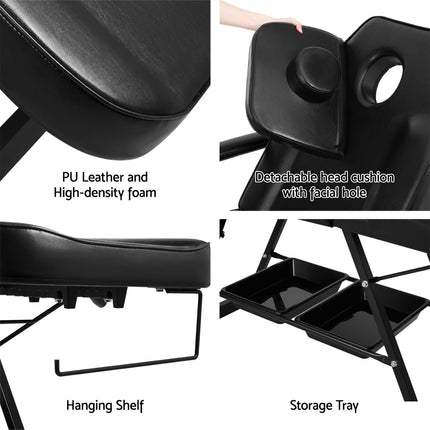 Zenses Massage Table Adjustable Salon Bed Chair 3-Fold Black.