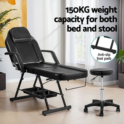 Zenses Massage Table Adjustable Salon Bed Chair 3-Fold Black.
